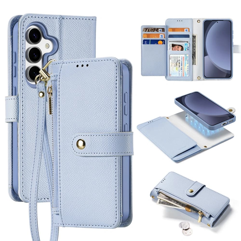 Dux Ducis Lawa Flip Case for Samsung Galaxy S25 with detachable magnetic wallet blue