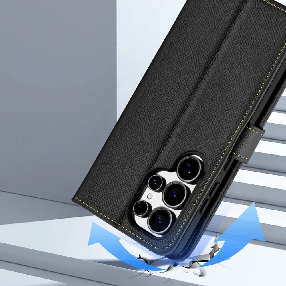 Dux Ducis Lawa Flip Case for Samsung Galaxy S25 Ultra with Detachable Magnetic Wallet Black - 4
