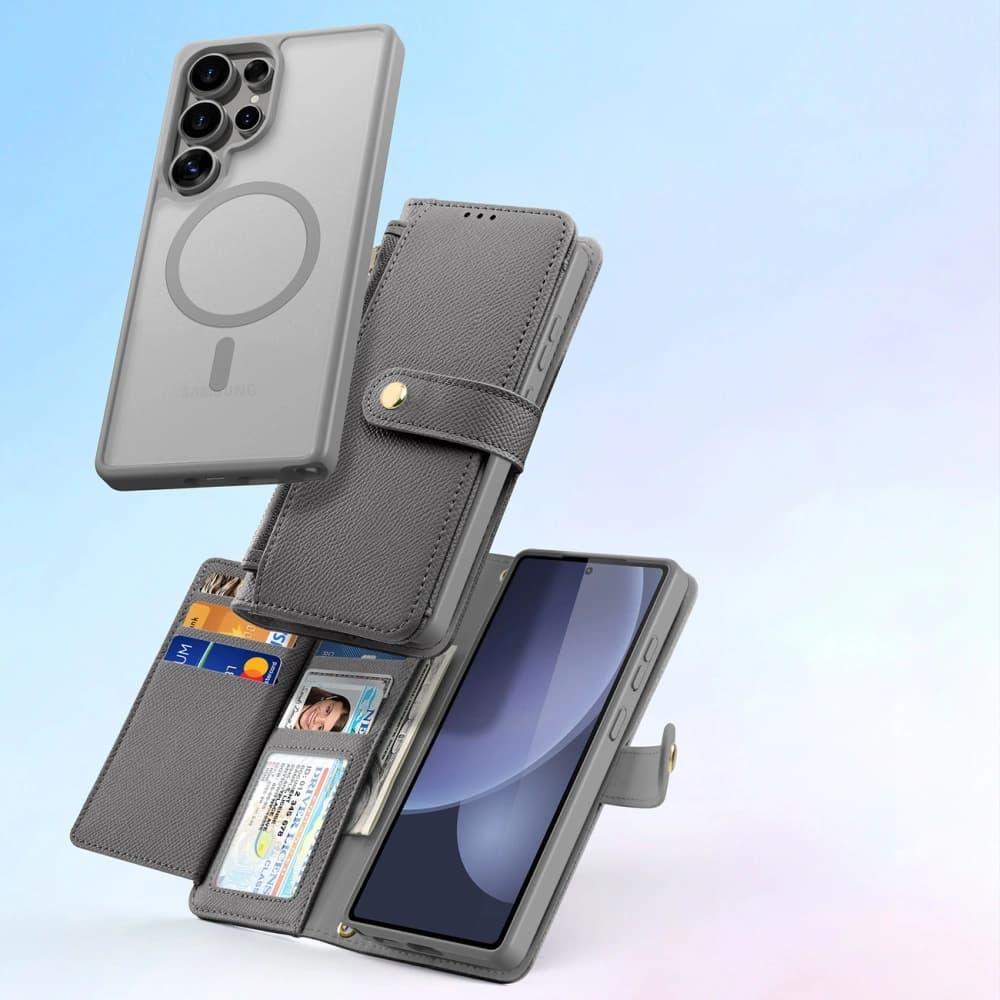 Dux Ducis Lawa Flip Case for Samsung Galaxy S25 Ultra with Detachable Magnetic Wallet Gray - 10