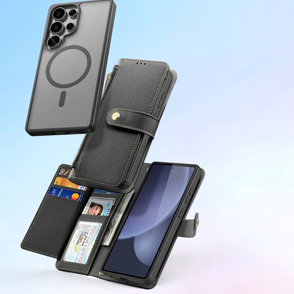 Dux Ducis Lawa Flip Case for Samsung Galaxy S25 Ultra with Detachable Magnetic Wallet Black - 11