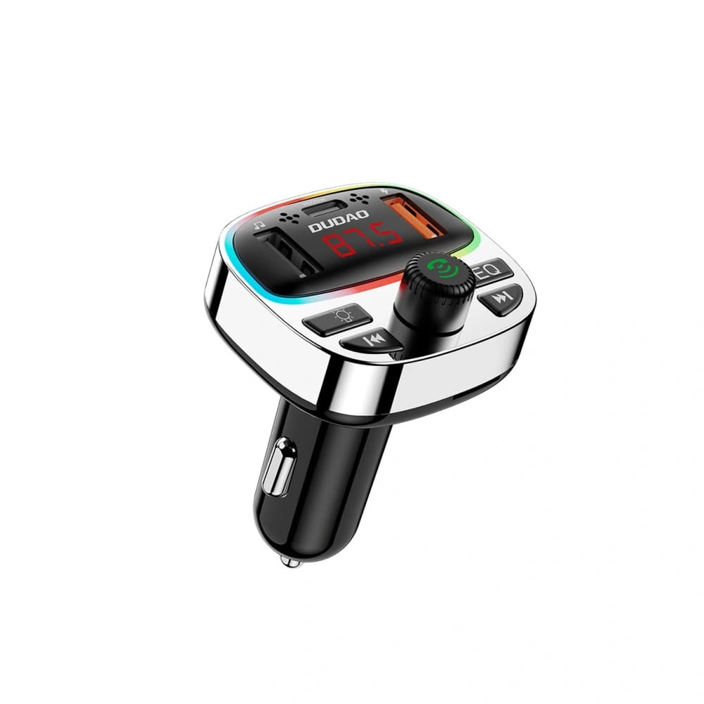 Transmițător Dudao R2 PRO+ 2xUSB-A, USB-C PD 25W Bluetooth 5.3 RGB negru-argintiu - 1