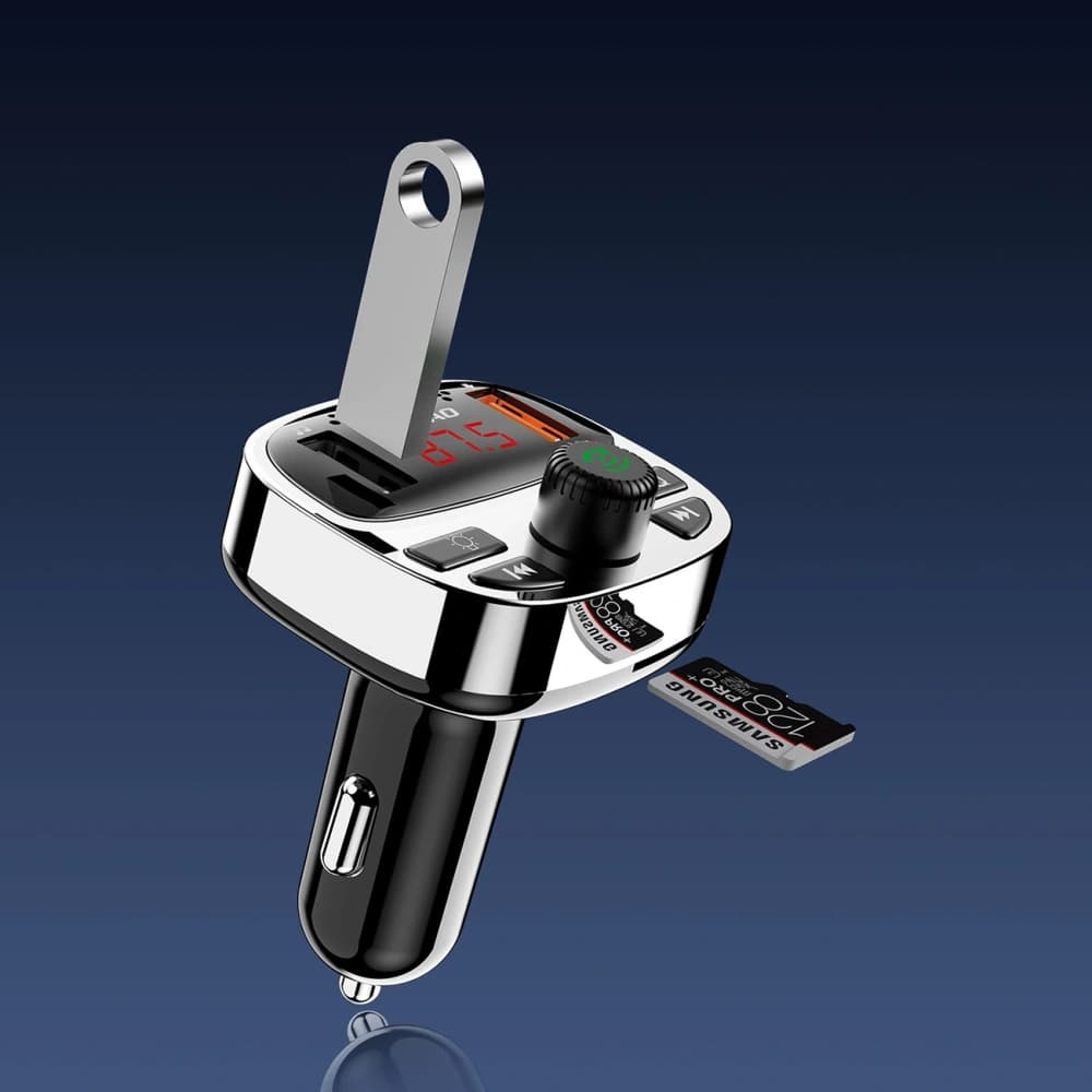 Transmițător Dudao R2 PRO+ 2xUSB-A, USB-C PD 25W Bluetooth 5.3 RGB negru-argintiu - 5