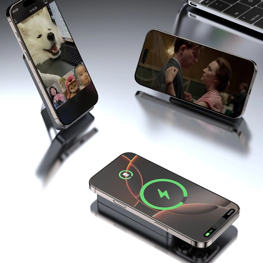 Powerbank wireless Dudao K29 10000mAh PD 20W MagSafe cu carcasă metalică, suport și cabluri integrate USB-C, Lightning gri - 6