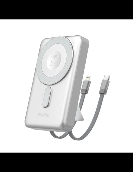Powerbank wireless Dudao K29 10000mAh PD 20W MagSafe cu carcasă metalică, suport și cabluri USB-C, Lightning integrate argintiu