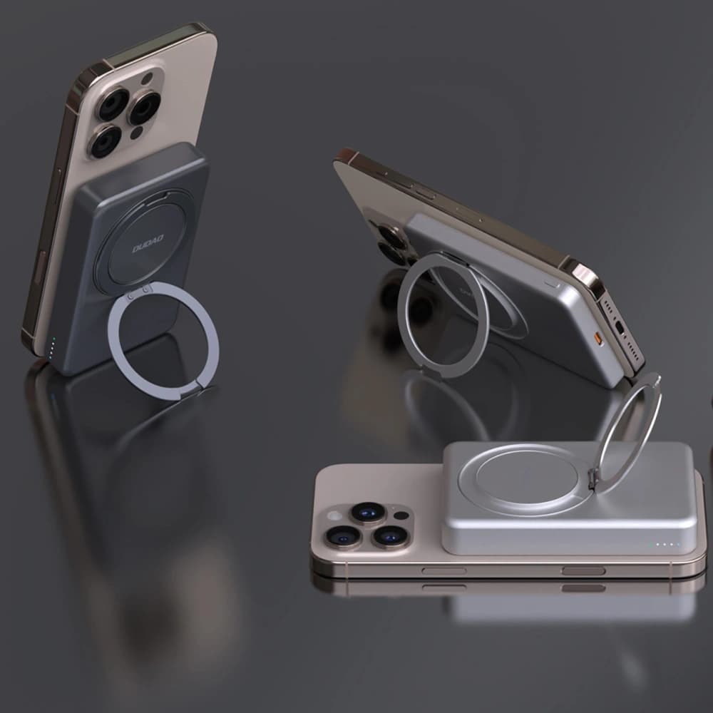 Dudao K28 10000mAh PD 22.5W MagSafe vezeték nélküli powerbank fém házzal és ezüst színű gyűrűs állvánnyal - 9