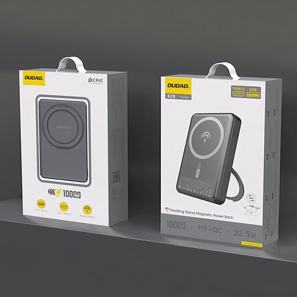 Dudao K28 10000mAh PD 22.5W vezeték nélküli powerbank MagSafe fém házzal és állványgyűrűvel, szürke - 2