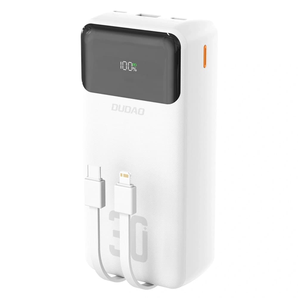 Powerbank Dudao K15MAX 30000mAh PD 22.5W cu cabluri integrate USB-C, Lightning alb - 1
