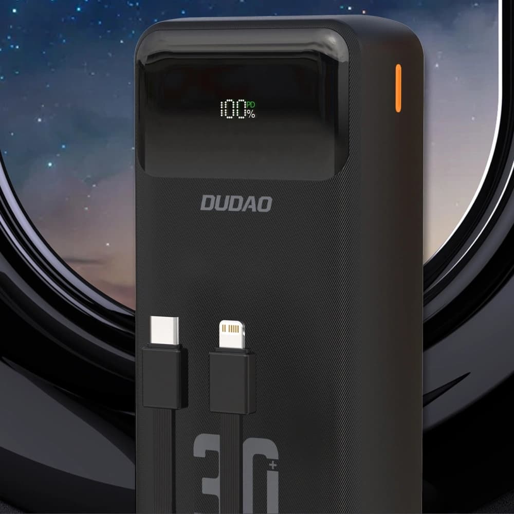 Powerbank Dudao K15MAX 30000mAh PD 22.5W cu cabluri integrate USB-C, Lightning negru - 5