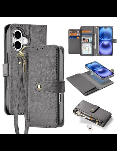 Dux Ducis Lawa flip case for Apple iPhone 16 with detachable magnetic wallet gray