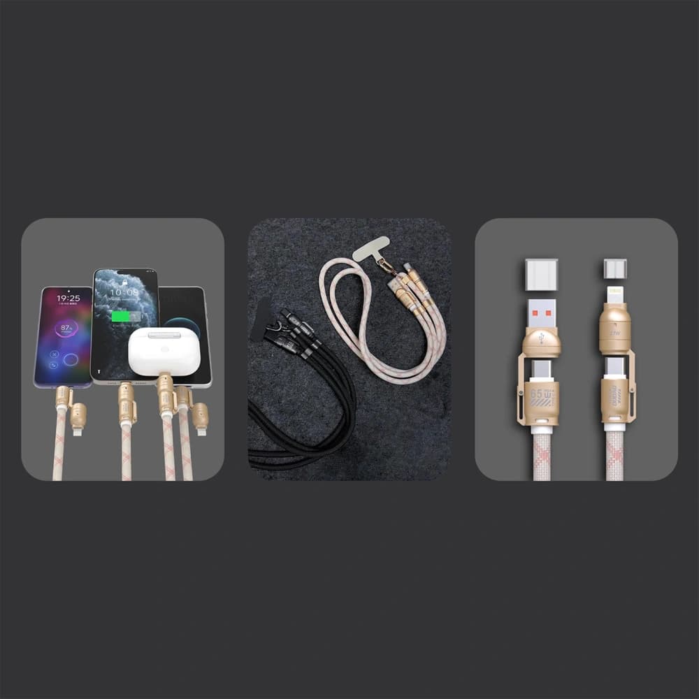 Kabel 4w1 mit Dudao L20MAX USB-A / USB-C 65W, USB-C / Lightning 27W PD QC 1,5m rosa - 2