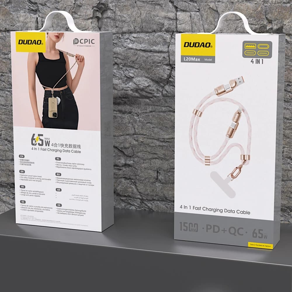 Kabel 4w1 mit Dudao L20MAX USB-A / USB-C 65W, USB-C / Lightning 27W PD QC 1,5m rosa - 3
