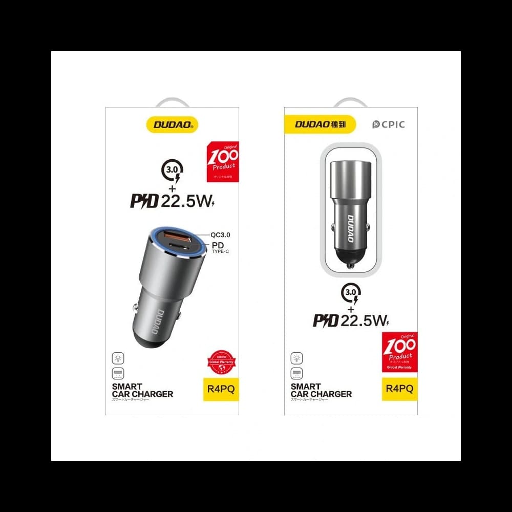 Dudao R4PQ Auto-Ladegerät USB-A, USB-C Power Delivery Quick Charge 22,5W grau - 5