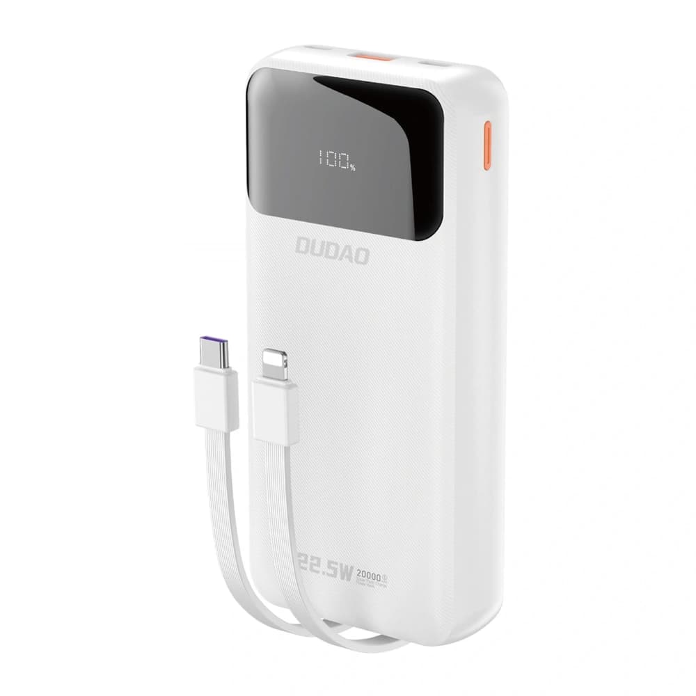 Powerbank Dudao K15Pro 20000mAh 22.5W PD USB-C / USB-A / cabluri integrate Lightning, USB-C alb - 1