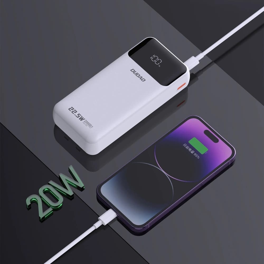 Powerbank Dudao K15Pro 20000mAh 22.5W PD USB-C / USB-A / cabluri integrate Lightning, USB-C alb - 5
