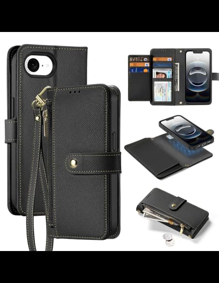 Etui cu clapetă Dux Ducis Lawa pentru Apple iPhone 16e cu portofel magnetic detașabil negru