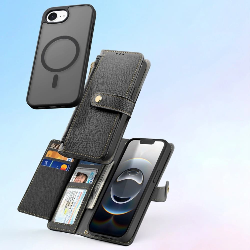 Etui cu clapetă Dux Ducis Lawa pentru Apple iPhone 16e cu portofel magnetic detașabil negru - 4