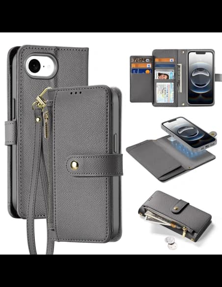 Husa cu clapetă Dux Ducis Lawa pentru Apple iPhone 16e cu portofel magnetic detașabil gri