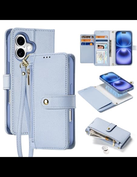 Dux Ducis Lawa Flip Case for Apple iPhone 16 with Detachable Magnetic Wallet Blue