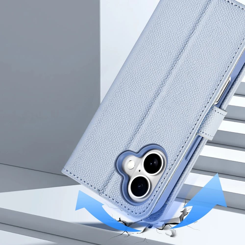 Dux Ducis Lawa Klappetui für Apple iPhone 16 mit abnehmbarem magnetischem Geldbeutel in Blau - 10