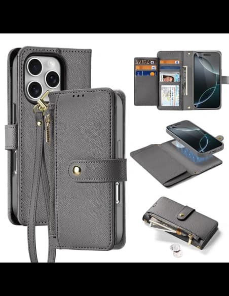Dux Ducis Lawa Flip Case for Apple iPhone 16 Pro Max with Detachable Magnetic Wallet Gray