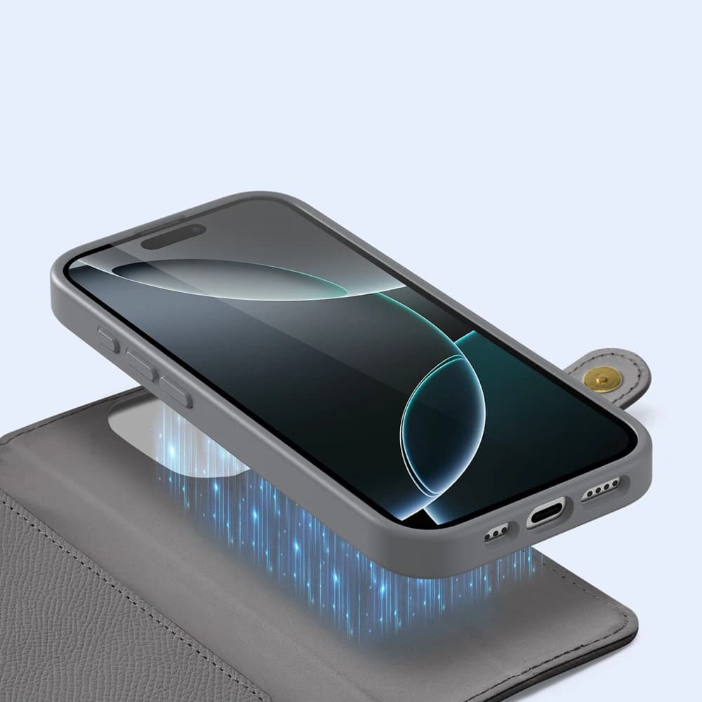 Husa cu clapetă Dux Ducis Lawa pentru Apple iPhone 16 Pro Max cu portofel magnetic detașabil gri - 5