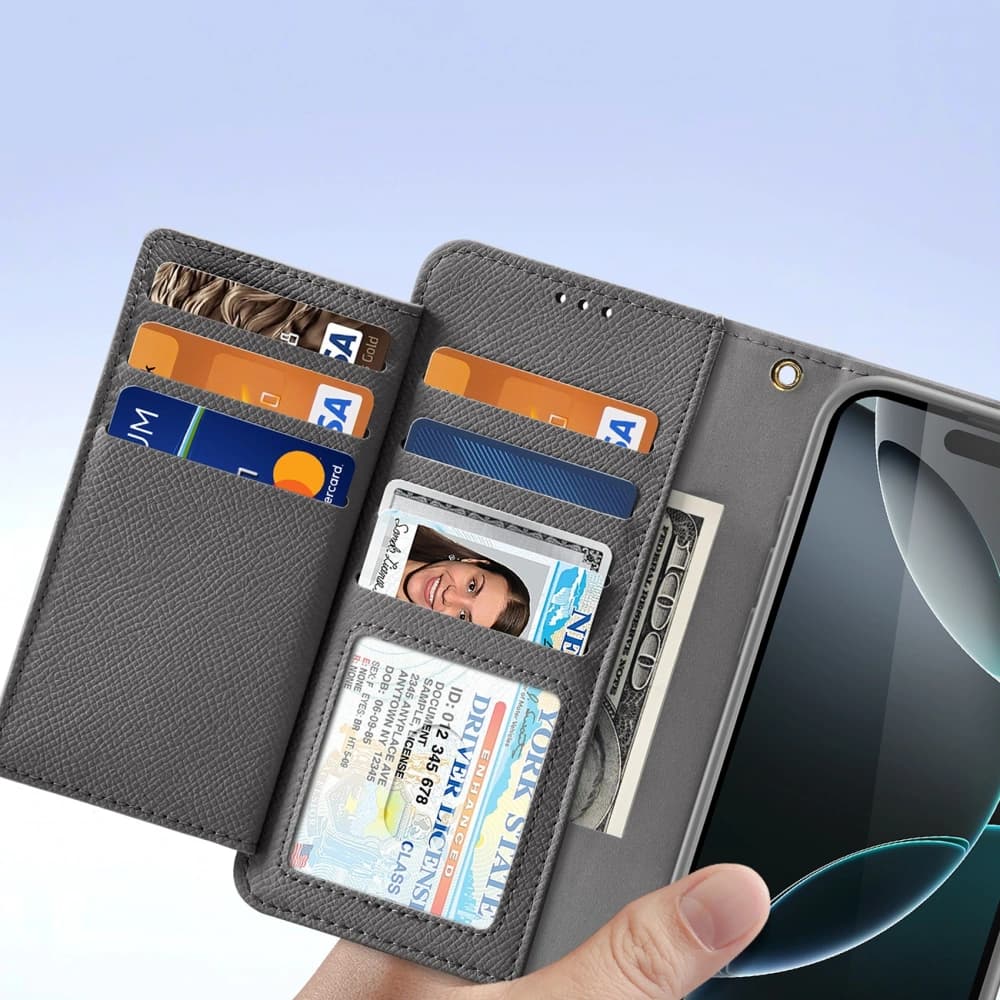 Husa cu clapetă Dux Ducis Lawa pentru Apple iPhone 16 Pro Max cu portofel magnetic detașabil gri - 7