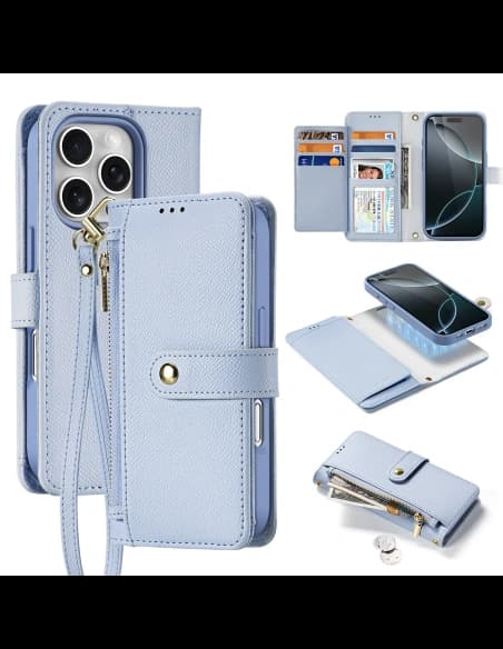 Dux Ducis Lawa Flip Case for Apple iPhone 16 Pro Max with detachable magnetic wallet in blue