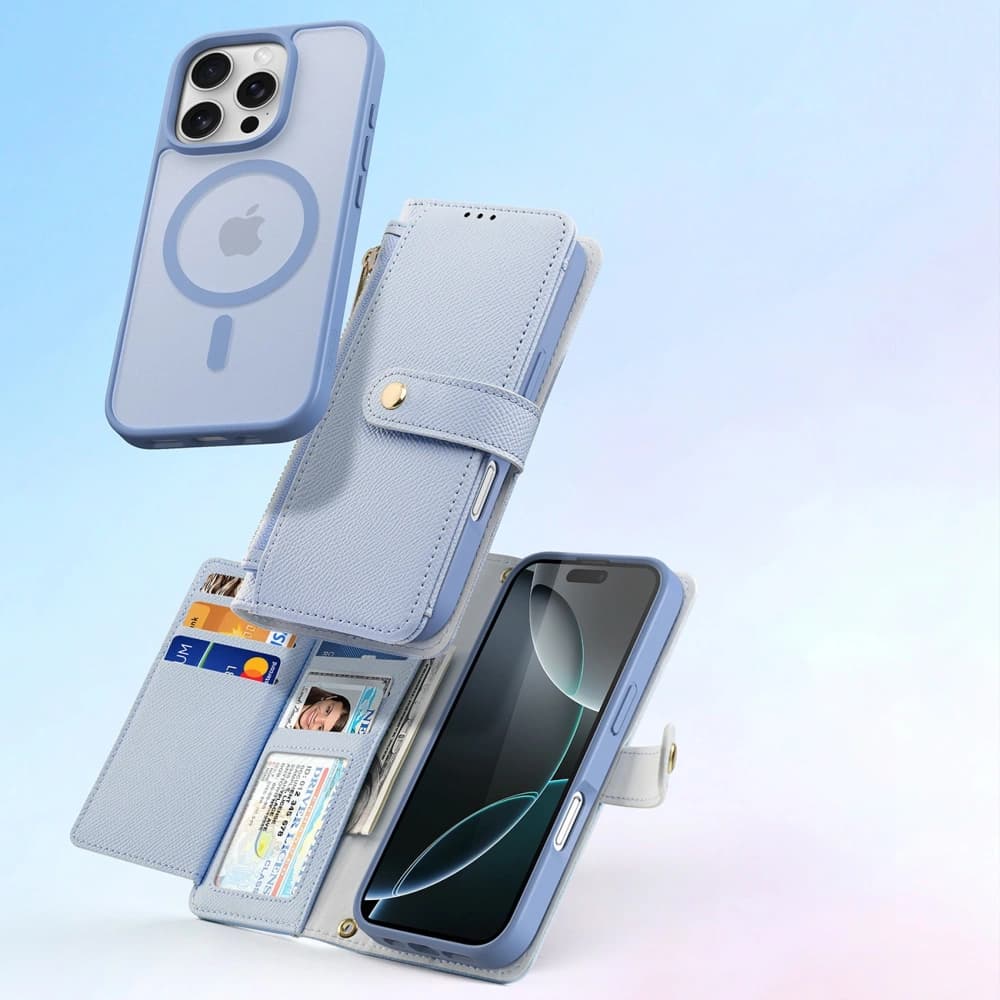 Dux Ducis Lawa Flip Case for Apple iPhone 16 Pro Max with detachable magnetic wallet in blue - 3