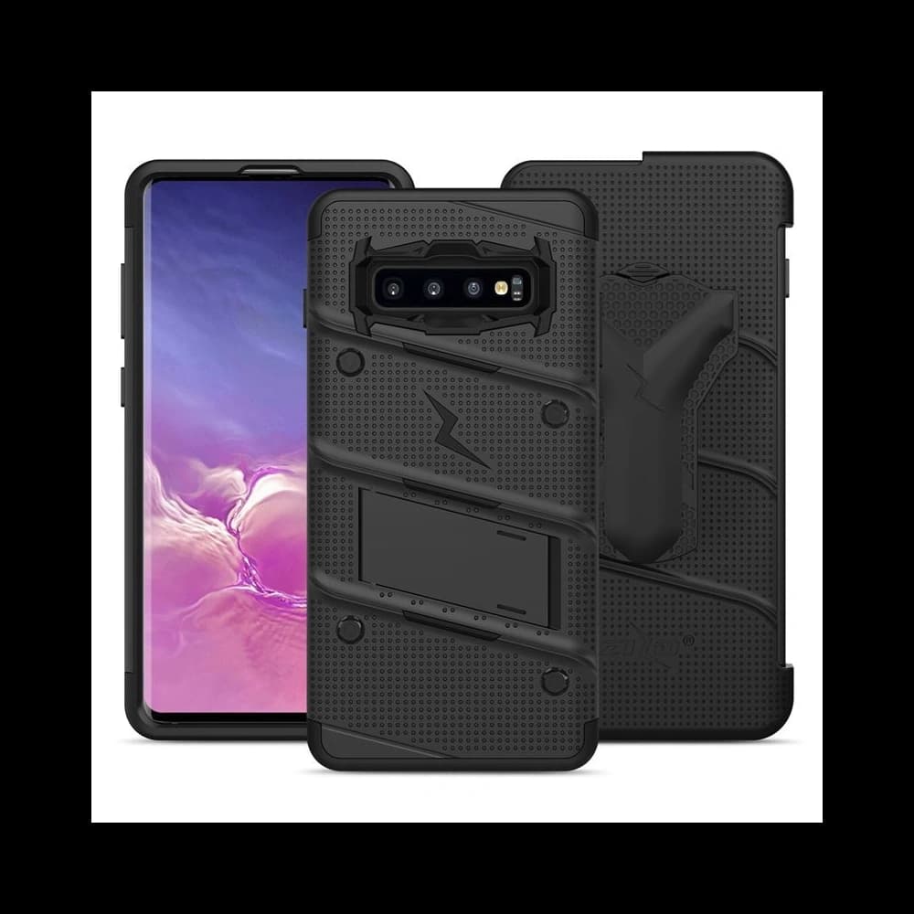 Zizo Samsung Panzerhülle Bolt Cover Galaxy S10+ Plus und Ständer & Gürtelhalterung (Schwarz/Schwarz) - 4