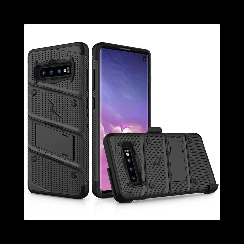 Pancéřové etui Zizo Bolt Cover Samsung Galaxy S10 a podstavec & držák na pásek (Černá/Černá) - 3