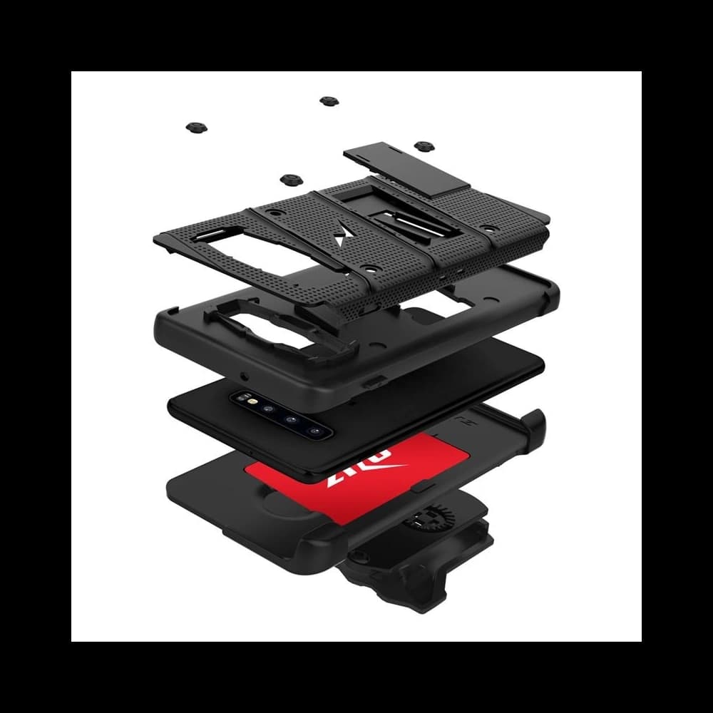 Pancéřové etui Zizo Bolt Cover Samsung Galaxy S10 a podstavec & držák na pásek (Černá/Černá) - 4