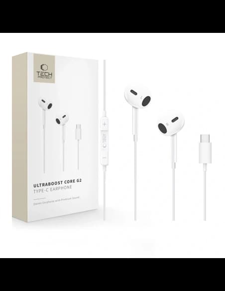 Căști Tech-Protect Ultraboost USB-C Core G2 Albe