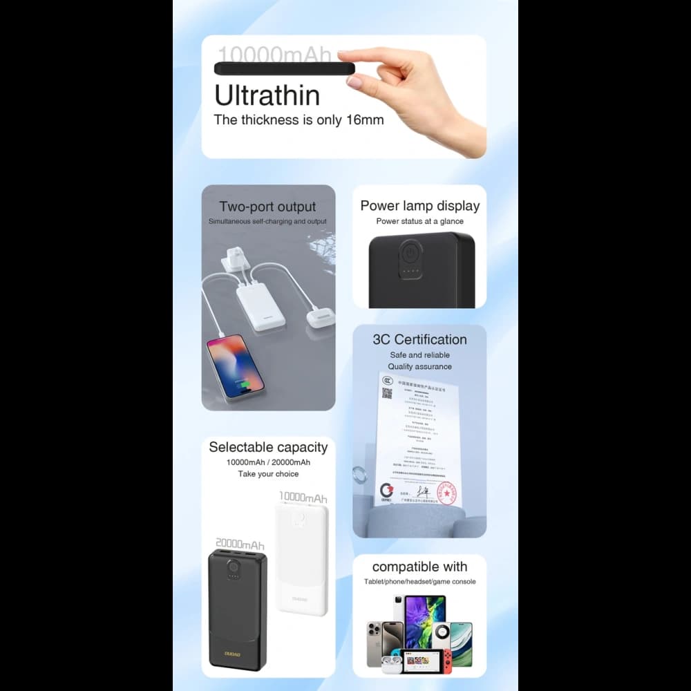 DUDAO K10 Powerbank 10000mAh 2.4A 2xUSB-A weiß - 3