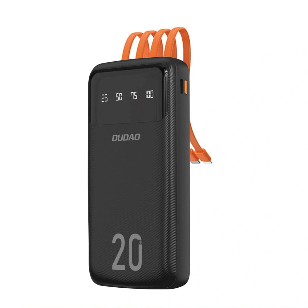 DUDAO K6 Pro+ Power Bank de 20000mAh cu 3 cabluri integrate USB-C, micro USB, Lightning negru - 1