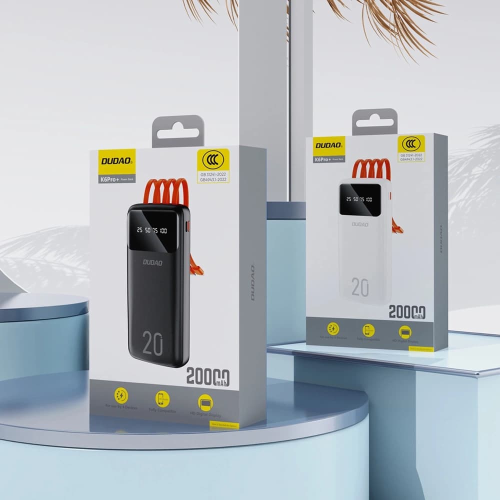 DUDAO K6 Pro+ Power Bank de 20000mAh cu 3 cabluri integrate USB-C, micro USB, Lightning negru - 8