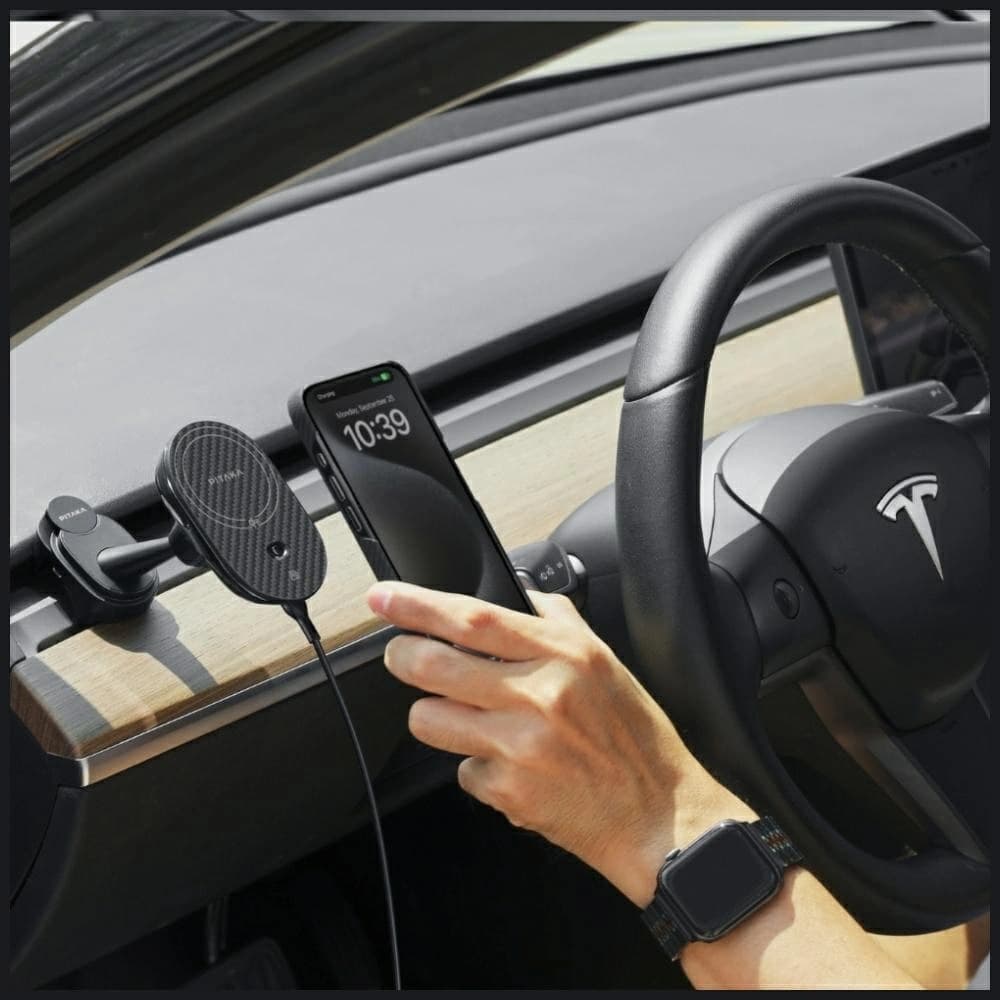 PITAKA MagEZ Pro 2 Qi2 Tesla Halterung mit drahtlosem Ladegerät MagSafe für Tesla Model 3/Y schwarz grau - 7