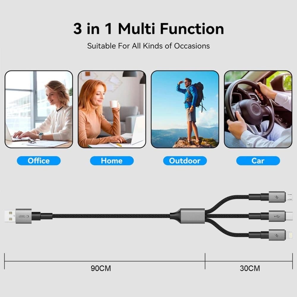 Tech-Protect Ultraboost Dna 3in1 USB-A / Lightning, USB-C, Micro USB Kábel 3a 120cm Vas Szürke - 4