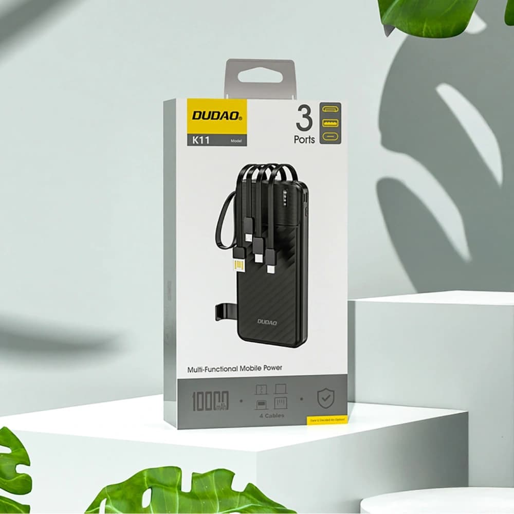 Dudao K11 Powerbank 10000mAh mit integrierten Kabeln schwarz - 4