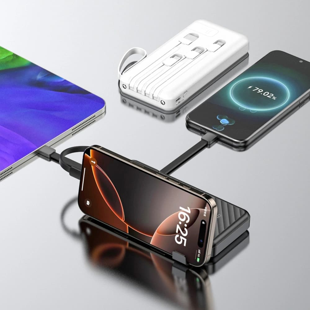 Dudao K11 10000mAh Powerbank mit integrierten Kabeln weiß - 2