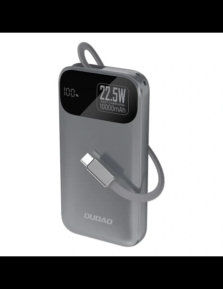 Dudao K31 Powerbank 10000 mAh 22,5W PD mit integriertem Kabel grau