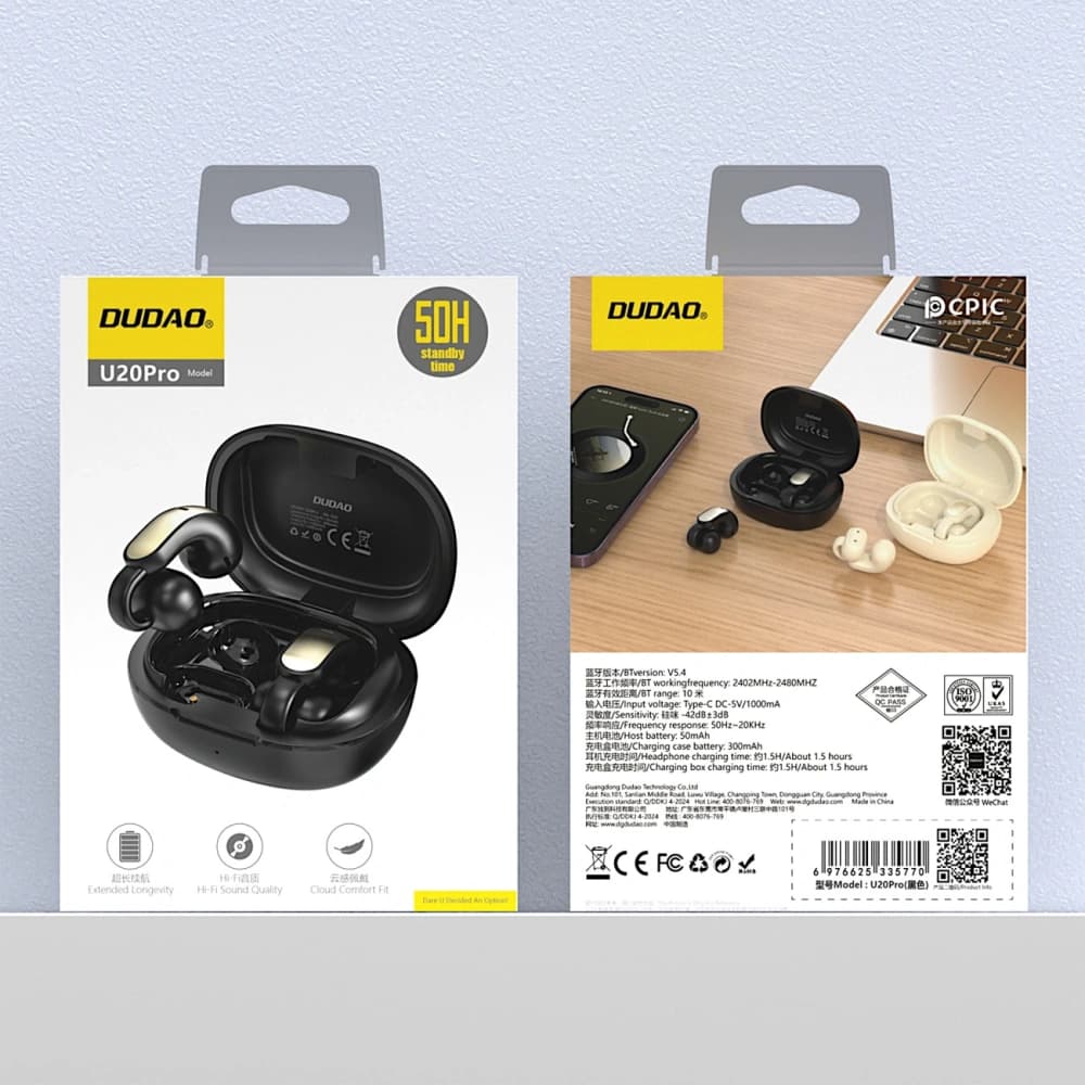 Dudao U20 Pro Nyitott Fülű Vezeték nélküli Fülhallgató TWS Bluetooth 5.4 Fekete - 5