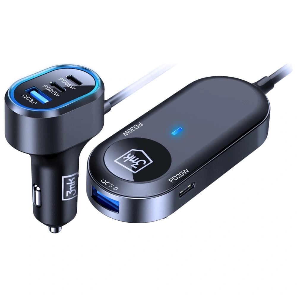 3MK Dupla Autós Töltő 135W PD QC PPS 2xUSB-A 4xUSB-C szürke - 3