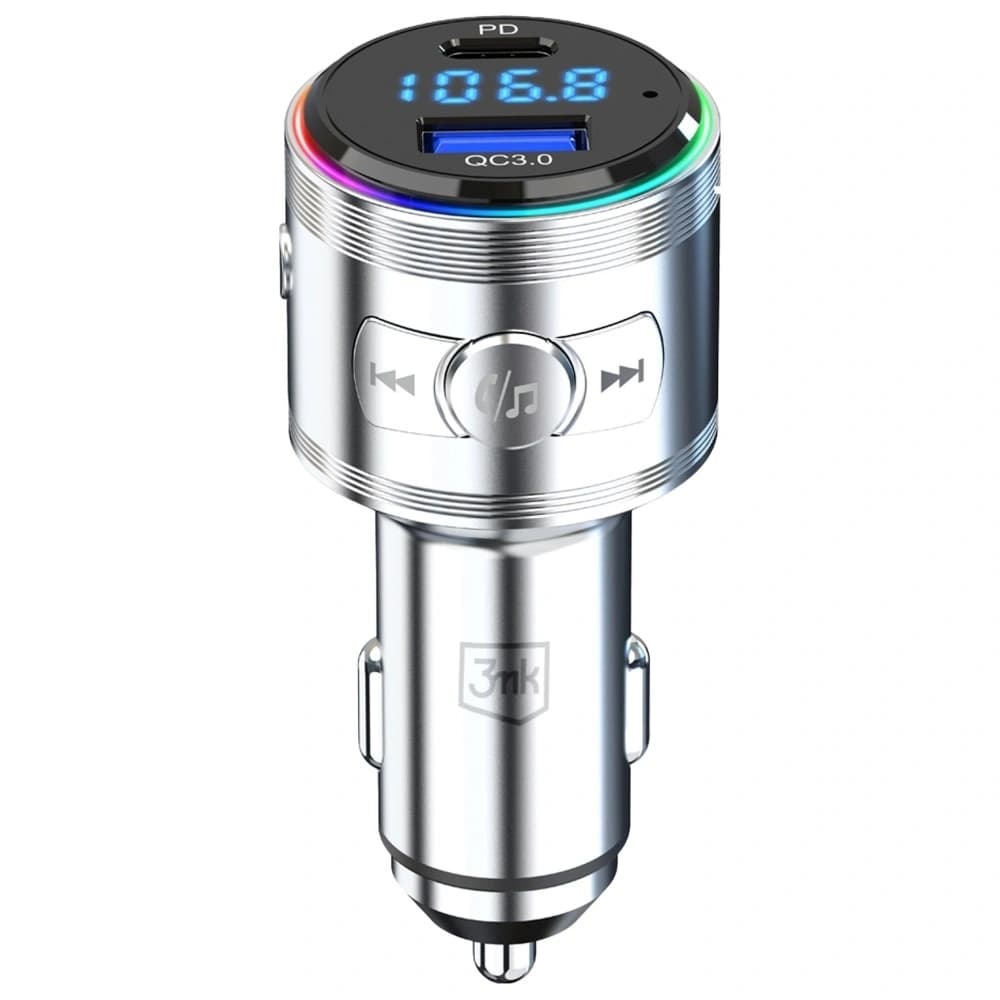 3MK Hyper Car Power Transmitter 48W QC PD PPS USB-C / USB-A audio adóval ezüst színben - 3