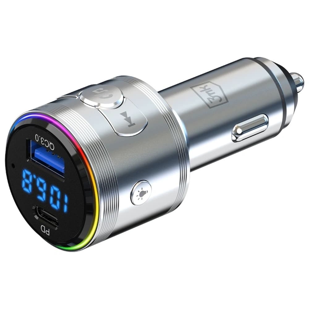 3MK Hyper Car Power Transmitter 48W QC PD PPS USB-C / USB-A audio adóval ezüst színben - 4