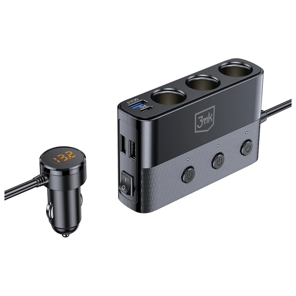 3MK Împărțitor de putere auto 120W PD QC PPS 3xUSB-A, USB-C, 3xDC negru - 4