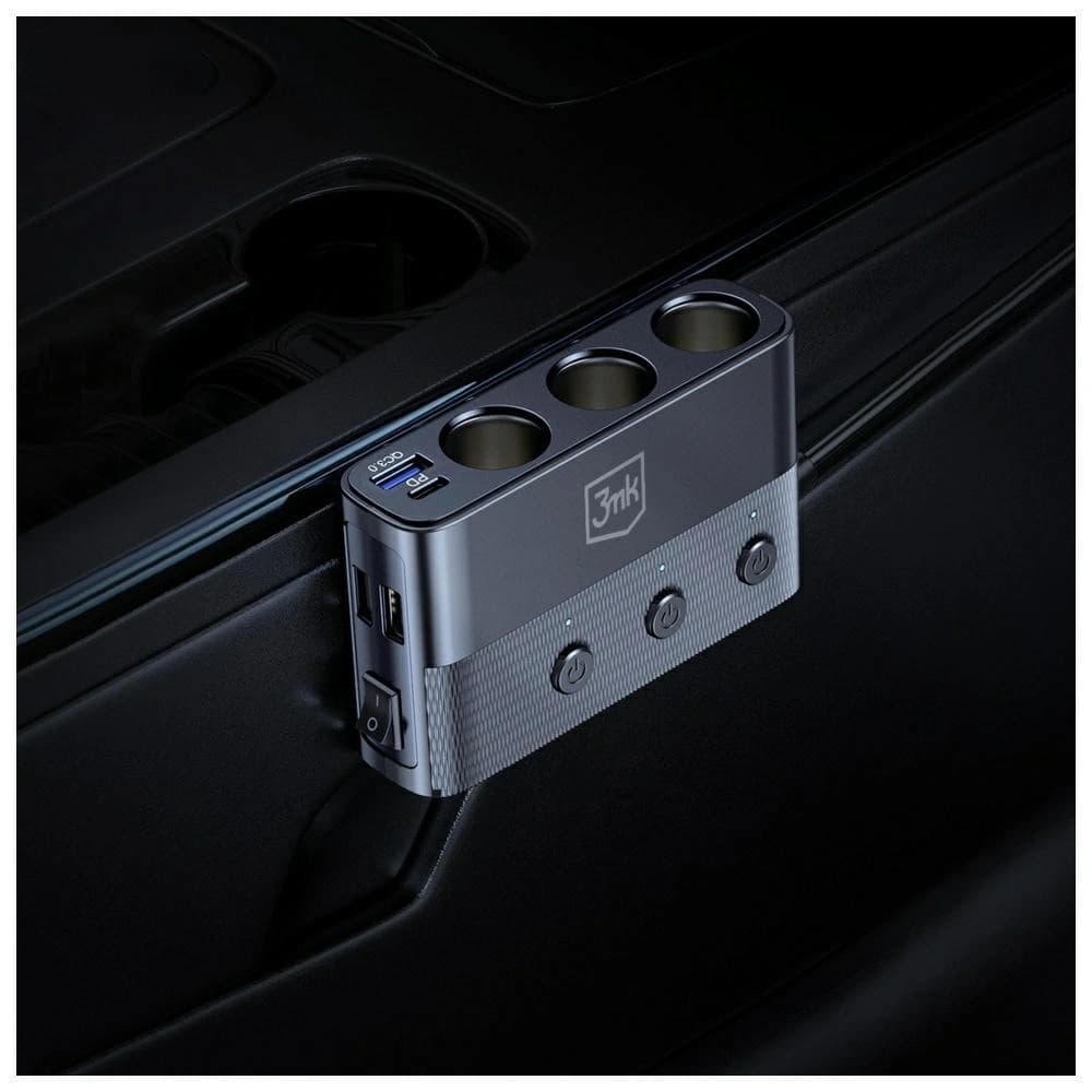 3MK Împărțitor de putere auto 120W PD QC PPS 3xUSB-A, USB-C, 3xDC negru - 6