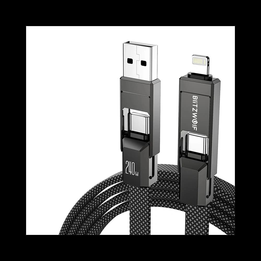 Blitzwolf BW-HDC7 4-in-1 USB-Kabel USB-A, USB-C / USB-C, Lightning 240W 1,2m (schwarz) - 2