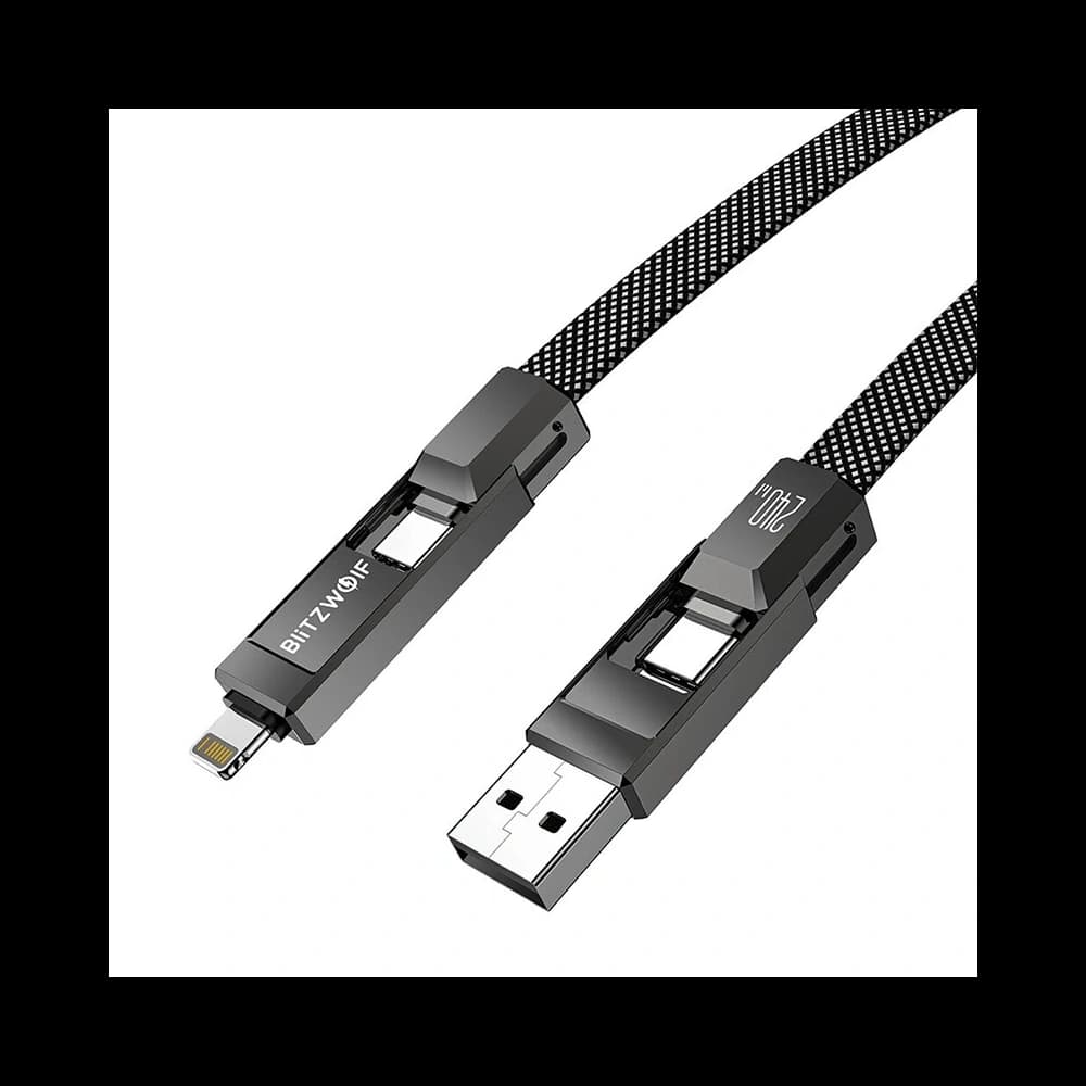 Blitzwolf BW-HDC7 4-in-1 USB-Kabel USB-A, USB-C / USB-C, Lightning 240W 1,2m (schwarz) - 3