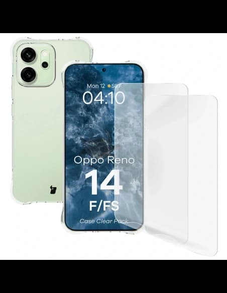 Bizon Case Clear Pack Hülle + 2x Displayschutzfolie für Oppo Reno 14 F / FS