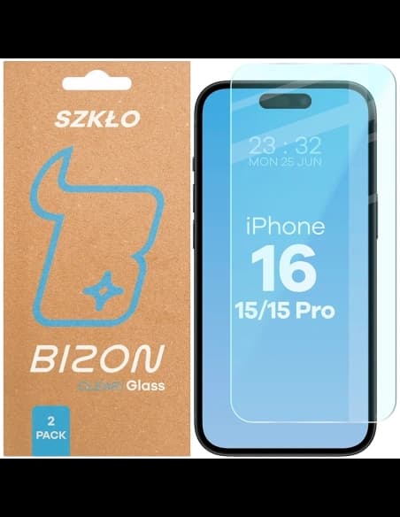 Bizon Glass Clear Duo iPhone 15 / 15 Pro / 16 [2 PACHET]